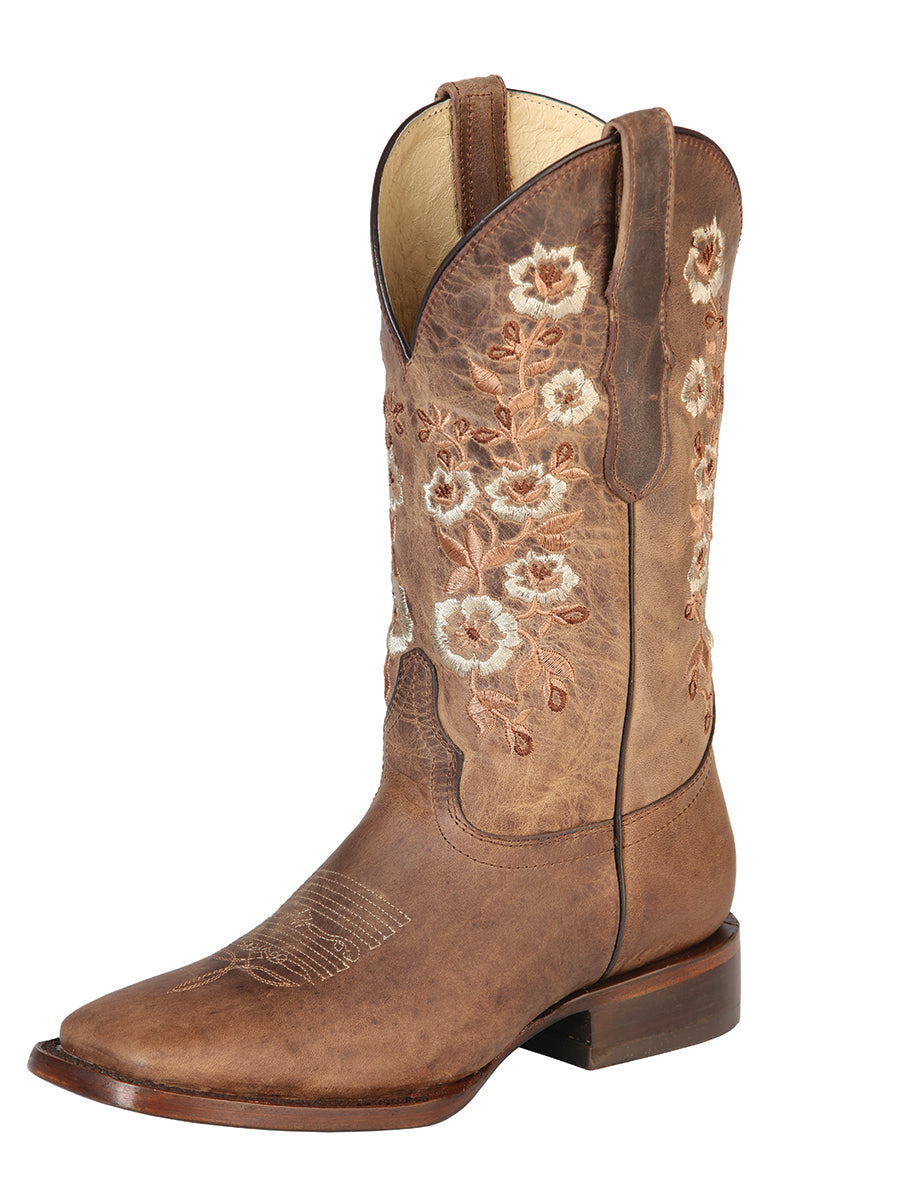 Rodeo Cowboy Boots with Embroidered Genuine Leather Flower Tube for Women 'El General' - ID: 51231
