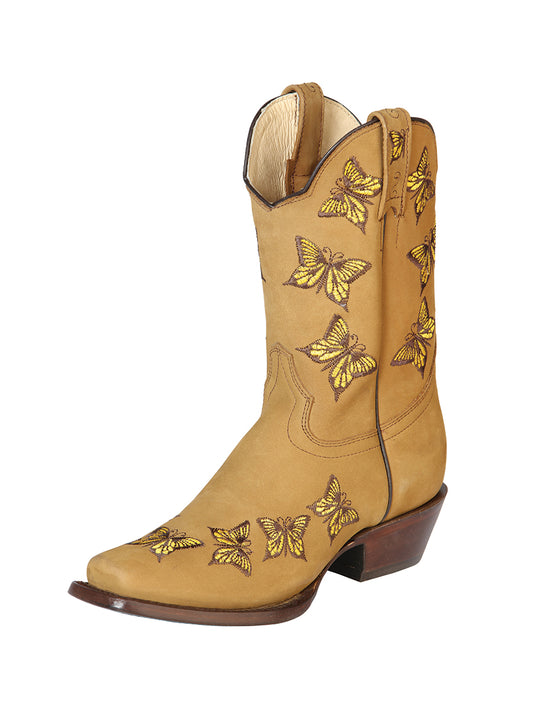 Rodeo Cowboy Boots with Nubuck Leather Butterflies Embroidery for Women 'El General' - ID: 51237