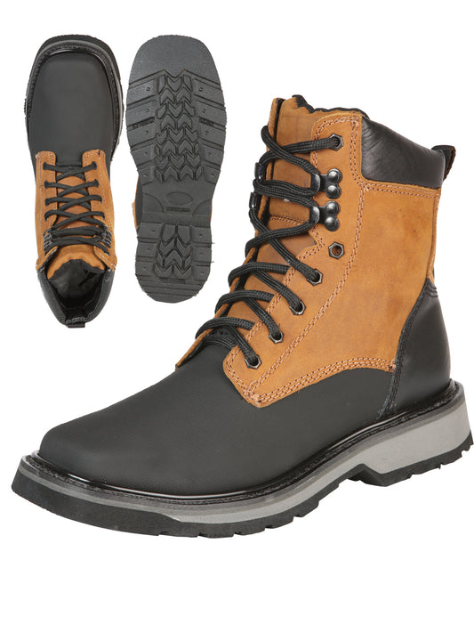 Men's Genuine Leather Soft Toe Full Welt Work Boots 'El General' - ID: 51267 Full Welt Work Boots El General Black/Sand