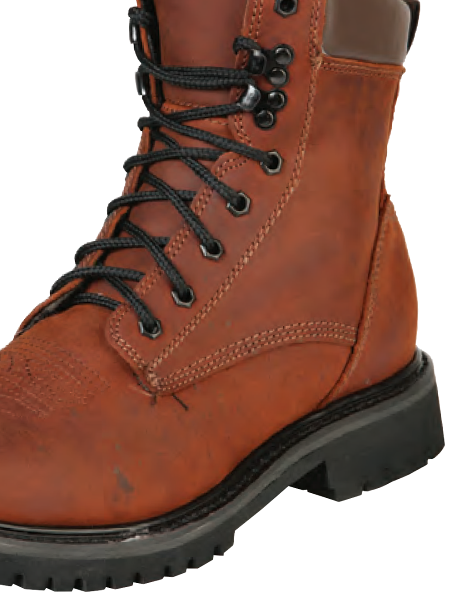 Genuine Leather Soft Toe Lace-up Work Boots for Men 'El General' - ID: 51269