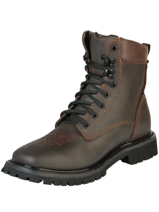 Genuine Leather Soft Toe Lace-up Work Boots for Men 'El General' - ID: 51271
