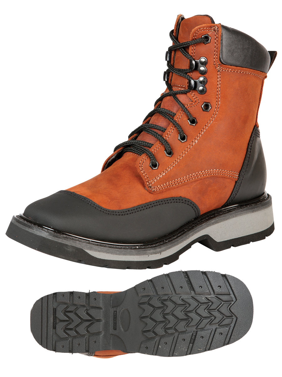 Welt Full Lace-Up Work Boots with Soft Toe Genuine Leather for Men 'El General' - ID: 51272