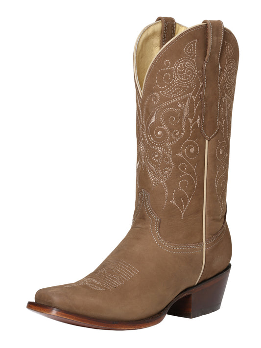 Classic Nubuck Leather Rodeo Cowboy Boots for Women 'El General' - Women's Nubuck Leather Classic Western Cowgirl Boots 'El General' - ID: 122487