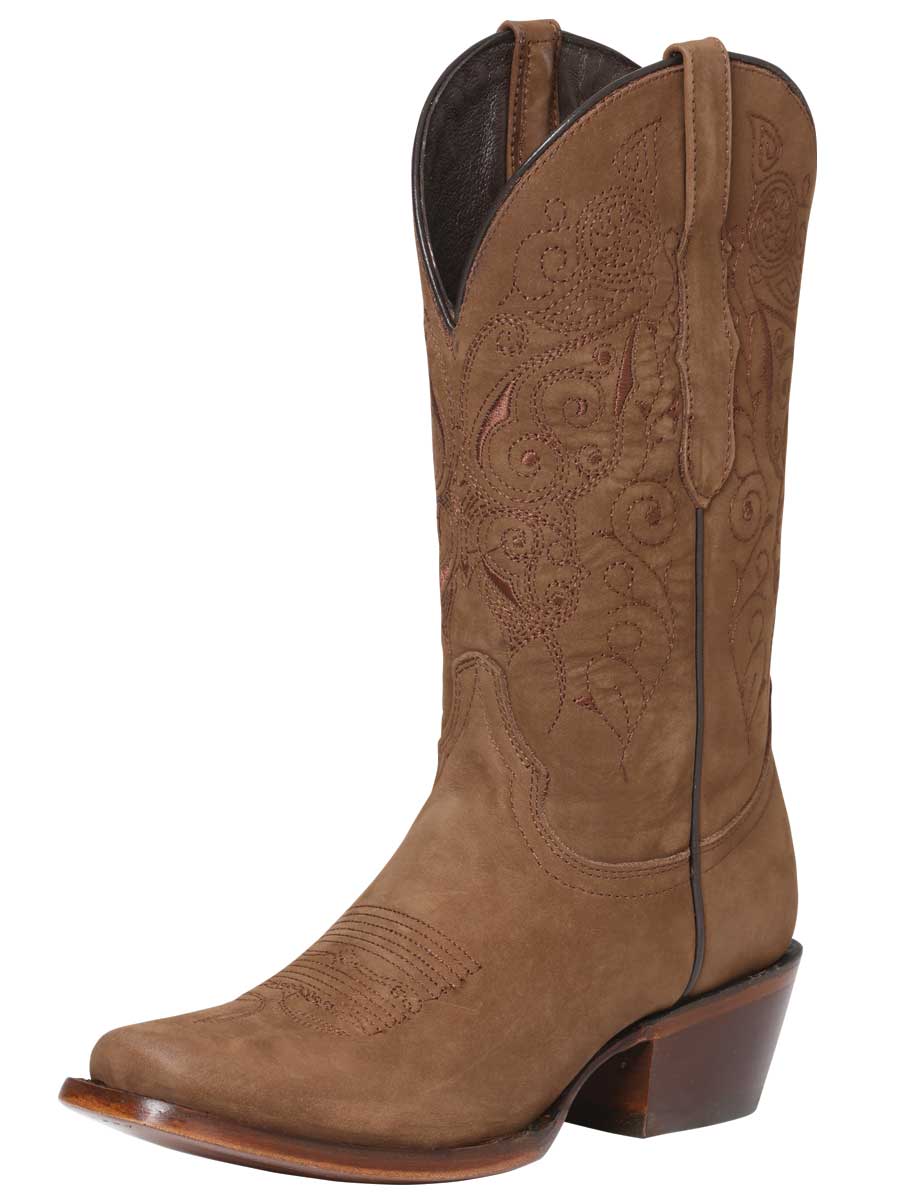 Botas Vaqueras Rodeo Clasicas de Piel Nobuck para Mujer 'El General' - Women's Nubuck Leather Classic Western Cowgirl Boots 'El General' - ID: 122488