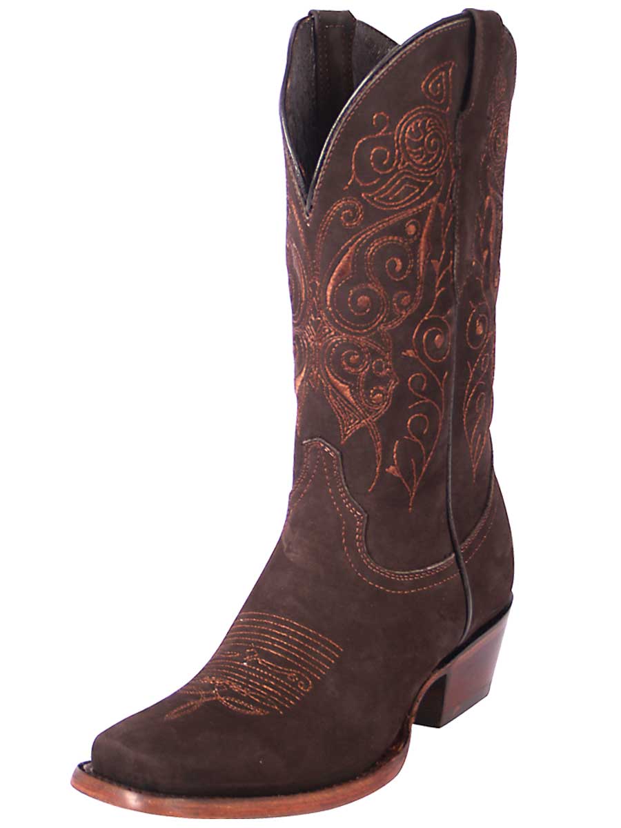 Classic Nubuck Leather Rodeo Cowboy Boots for Women 'El General' - Women's Nubuck Leather Classic Western Cowgirl Boots 'El General' - ID: 122489