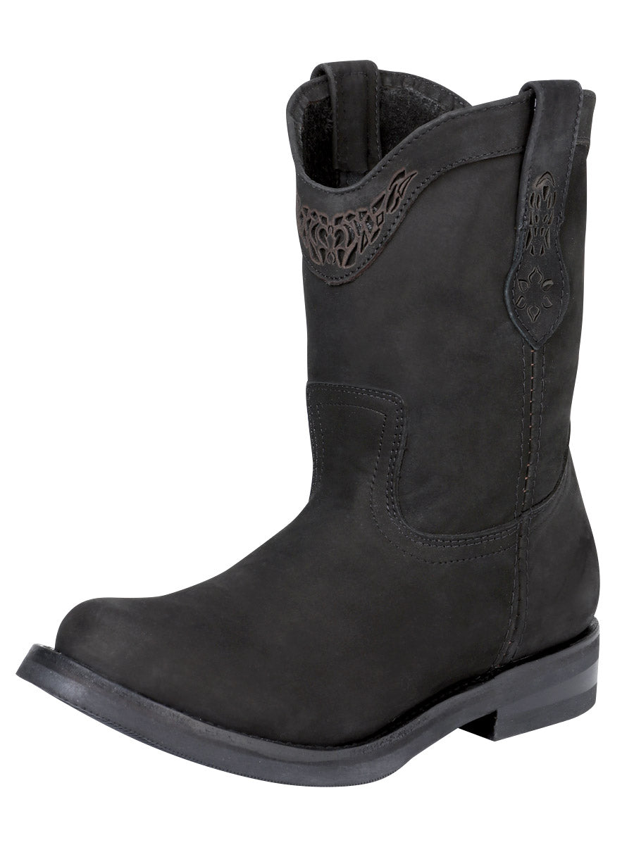 Nubuck Leather Soft Toe Pull-On Tube Work Boots for Women 'El General' - ID: 122492 Work Boots El General Black