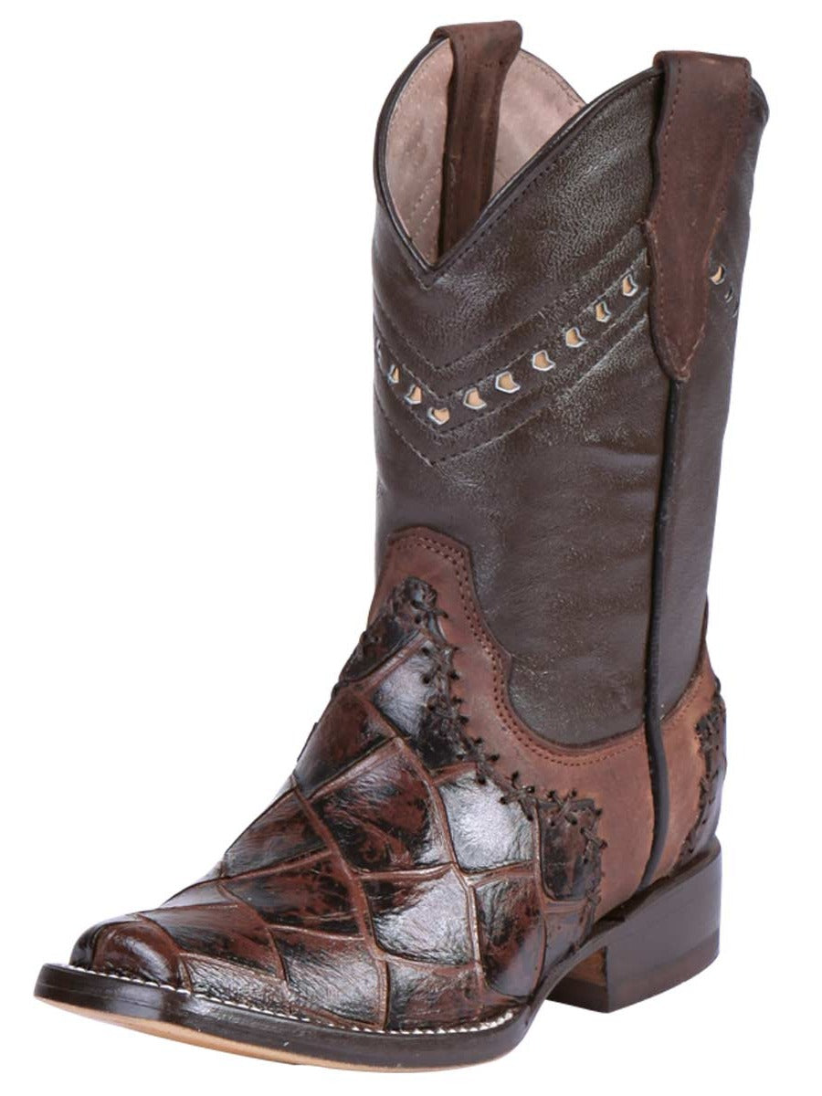 Imitation Fish Cowboy Boots Engraved in Cowhide Leather for Children 'Jar Boots' - ID: 123019 Cowboy Boots Jar Boots Cafe