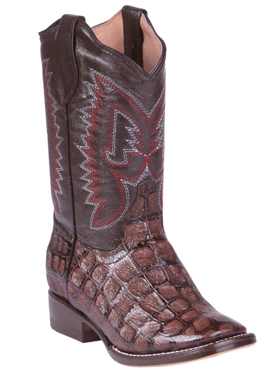 Imitation Fish Engraved Cow Leather Cowboy Boots for Children 'Jar Boots' - kids' Fish Print Cow Leather Western Cowboy Boots 'Jar Boots' - ID: 123022