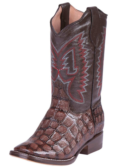 Kids - Imitation Fish Cowboy Boots Engraved in Cowhide Leather for Children 'Jar Boots' - ID: 123022 Cowboy Boots Jar Boots Cafe