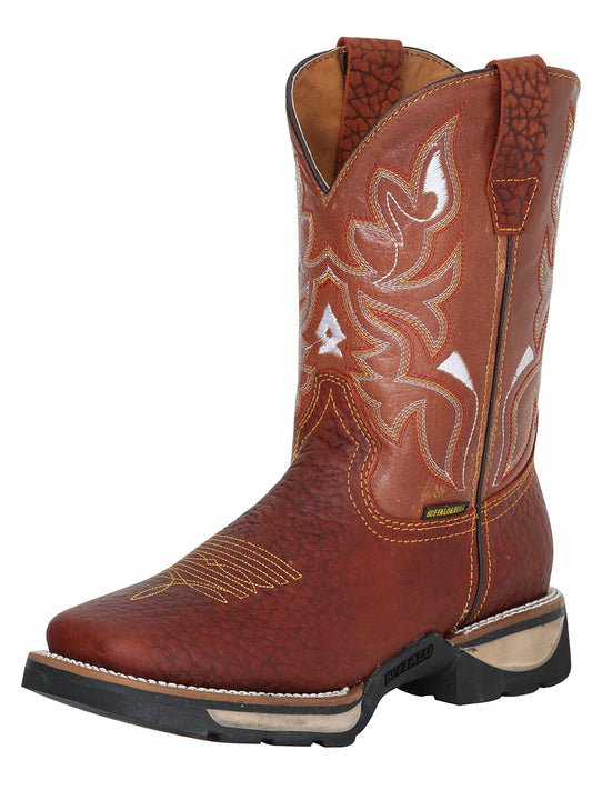 Men's Genuine Leather Soft Toe Pull-On Tube Rodeo Work Boots 'Buffalo & Bull' - ID: 123722