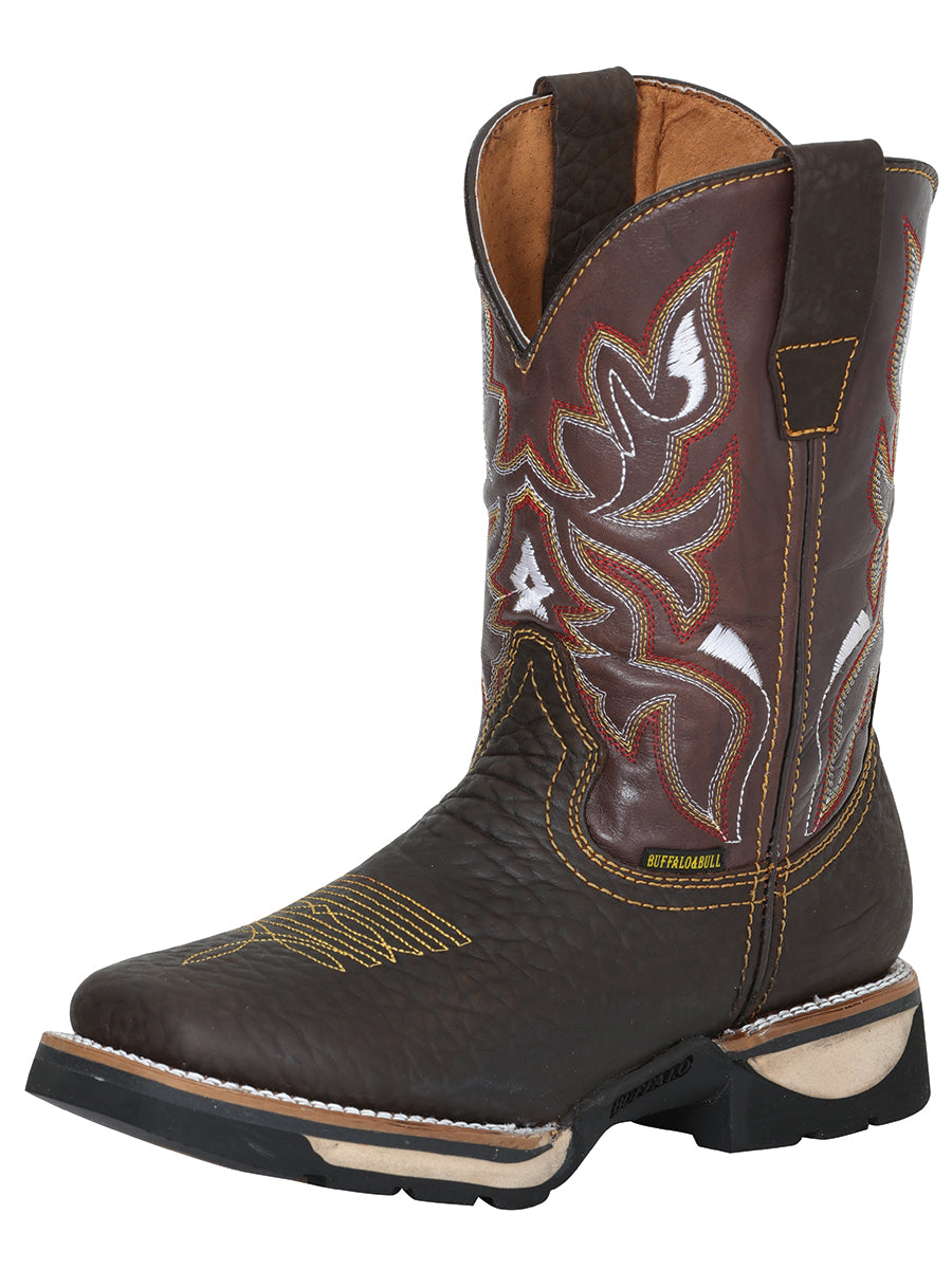 Men's Genuine Leather Soft Toe Pull-On Tube Rodeo Work Boots 'Buffalo & Bull' - ID: 123724 Work Boots Buffalo & Bull Cafe