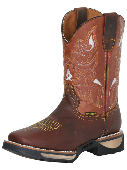 Men's Genuine Leather Soft Toe Pull-On Tube Rodeo Work Boots 'Buffalo & Bull' - ID: 123728