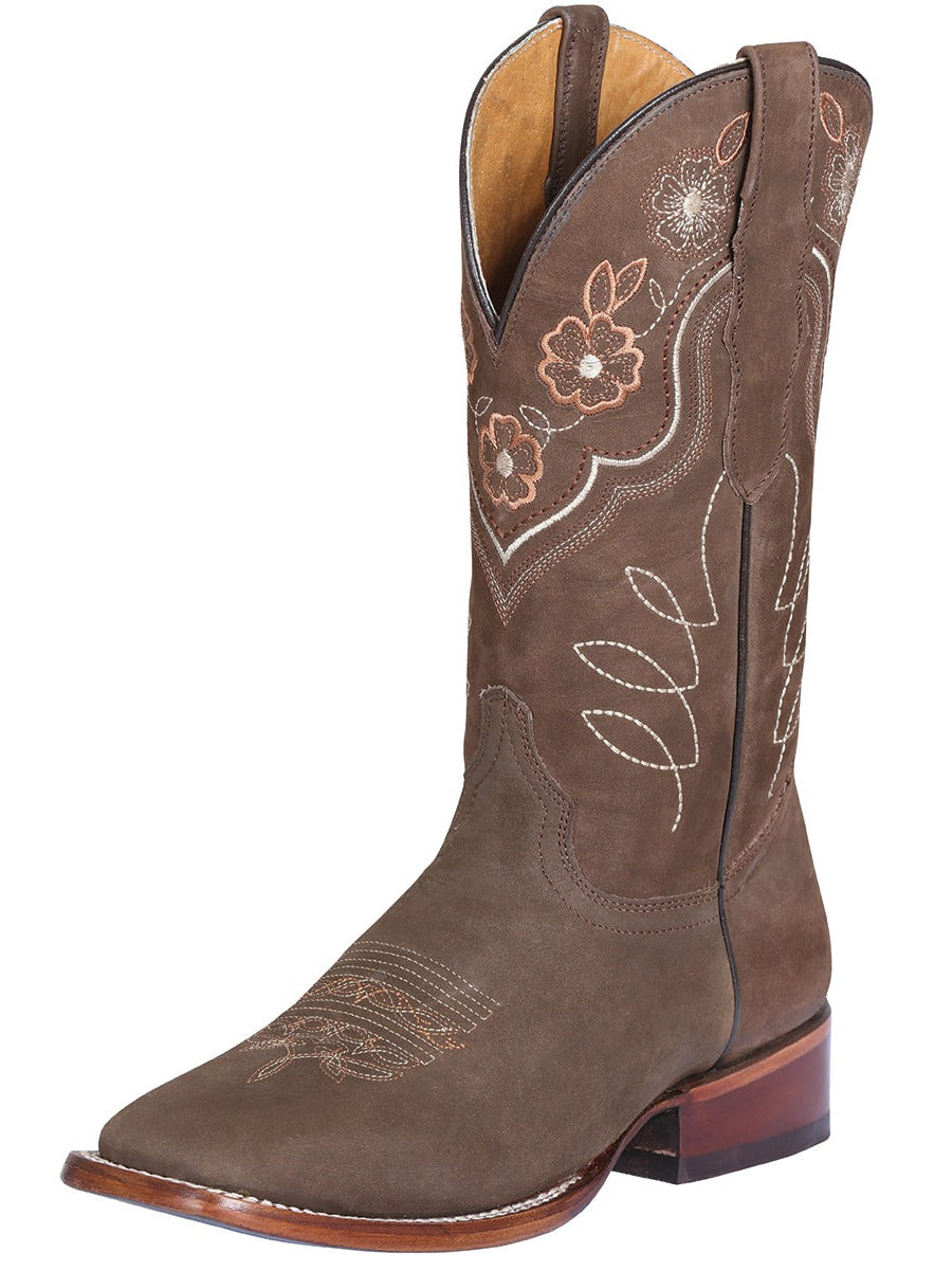 Rodeo Cowboy Boots with Nubuck Leather Flower Embroidered Tube for Women 'Centenario' - ID: 124927 Cowgirl Boots Centenario Camel