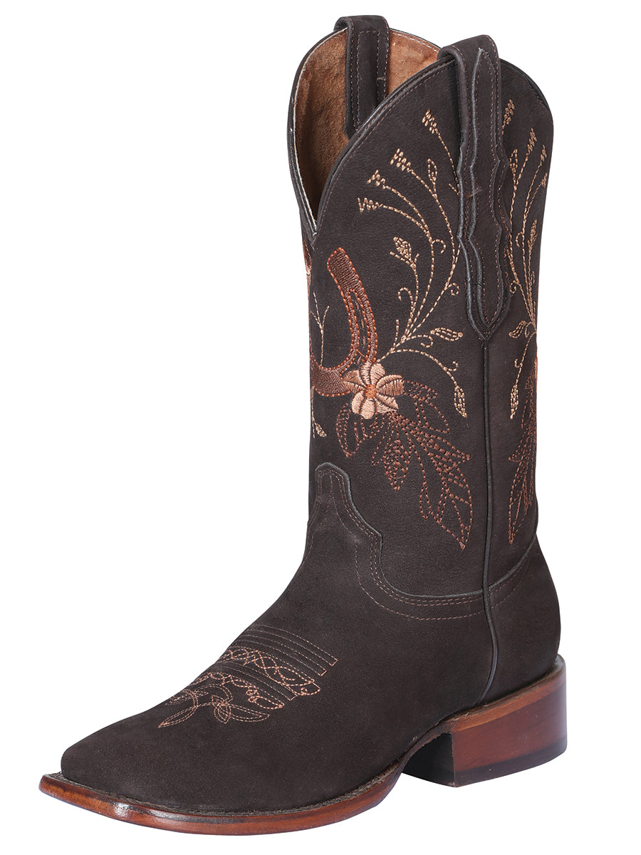 Rodeo Cowboy Boots with Nobuck Leather Flowers Embroidered Tube for Women 'Centenario' - ID: 124930