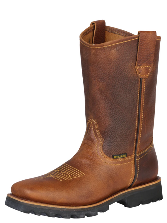 Genuine Leather Soft Toe Pull-On Tube Work Boots for Men 'Buffalo & Bull' - ID: 125016