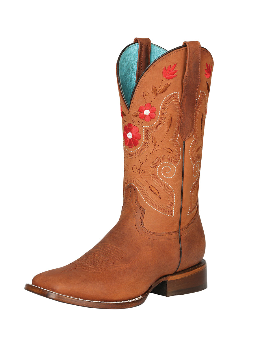 Rodeo Cowboy Boots with Embroidered Genuine Leather Flower Tube for Women 'El General' - ID: 125367