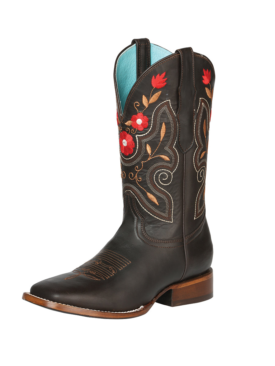 Rodeo Cowboy Boots with Genuine Leather Flower Embroidered Tube for Women 'El General' - ID: 125369 Cowgirl Boots El General Cafe