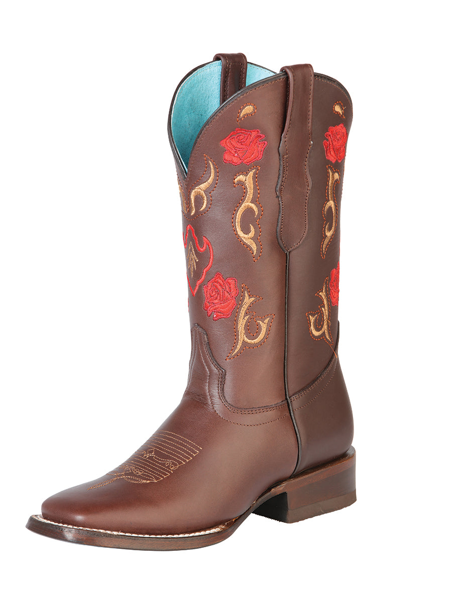 Rodeo Cowboy Boots with Embroidered Genuine Leather Flower Tube for Women 'El General' - ID: 125370
