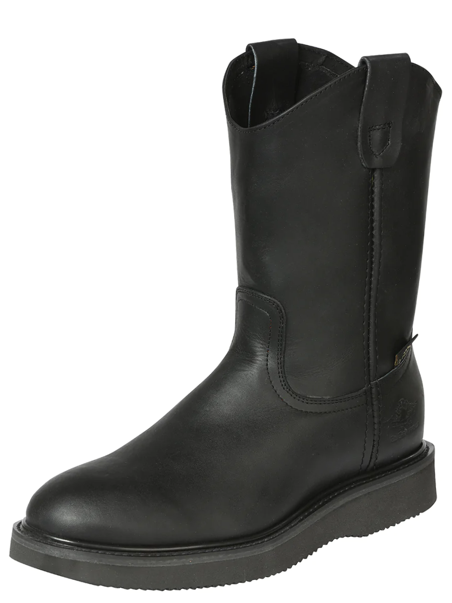 Men's Genuine Leather Soft Toe Pull-On Tube Work Boots 'El General' - ID: 126044 Work Boots El General Black