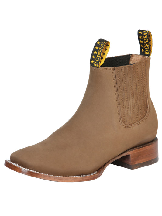 Classic Nubuck Leather Rodeo Cowboy Ankle Boots for Men 'El General' - ID: 126192 Western Ankle Boots El General Cafe