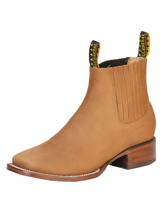 Classic Nubuck Leather Rodeo Cowboy Ankle Boots for Men 'El General' - ID: 126193 Western Ankle Boots El General Old Gold