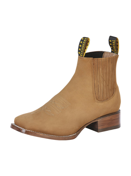 Classic Nubuck Leather Rodeo Cowboy Ankle Boots for Men 'El General' - ID: 126196 Western Ankle Boots El General Old Gold