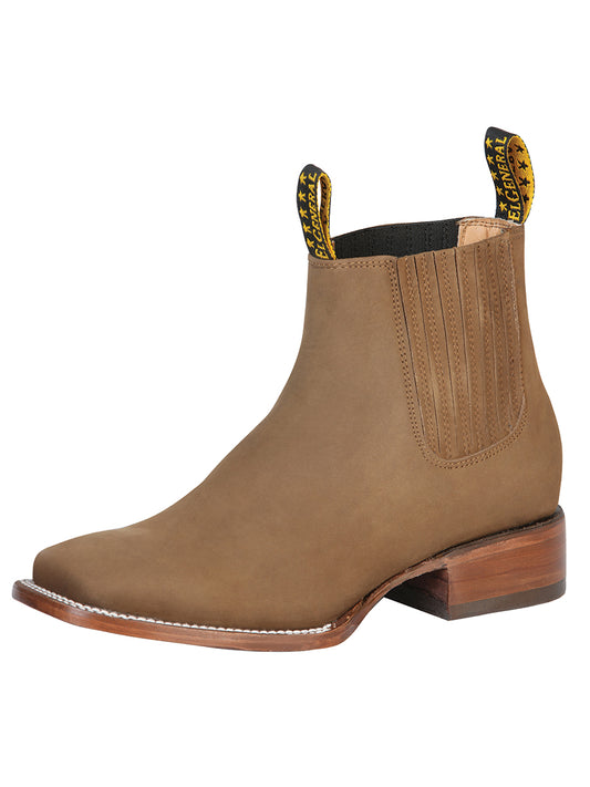 Classic Nubuck Leather Rodeo Cowboy Ankle Boots for Men 'El General' - ID: 126198 Western Ankle Boots El General Cafe