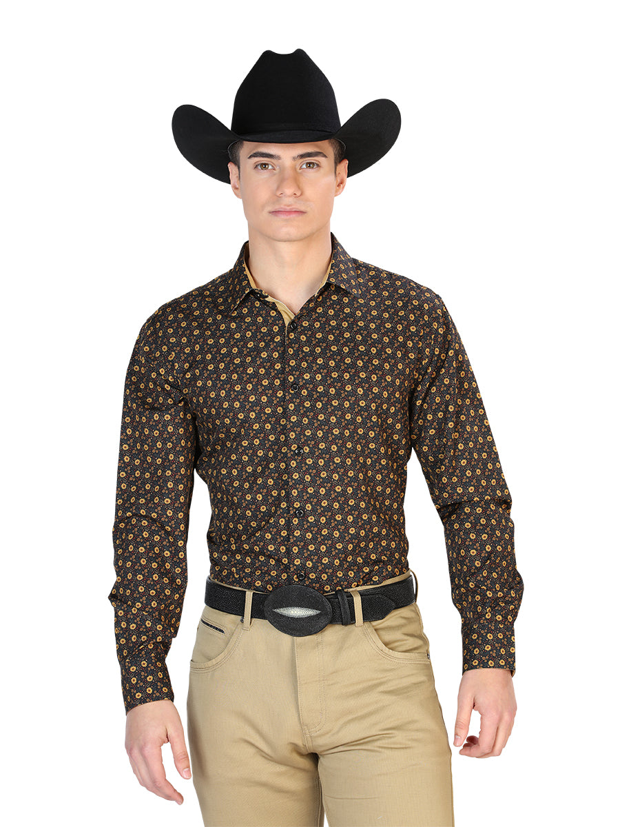 Camisa Vaquera Manga Larga Estampada Negro Cafe para Hombre El Se or de los Cielos ID 126262