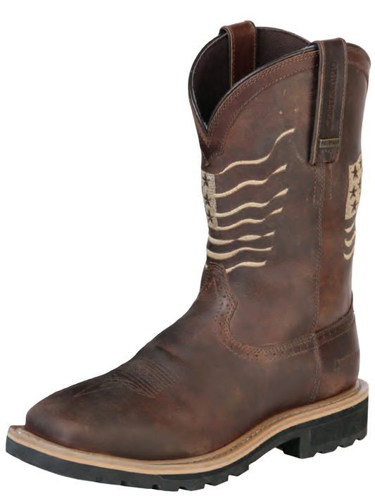 Waterproof Work Boots Goodyear USA Flag with Genuine Leather Soft Toe for Men 'Centenario' - ID: 126419 Waterproof Work Boots Centenario Brown