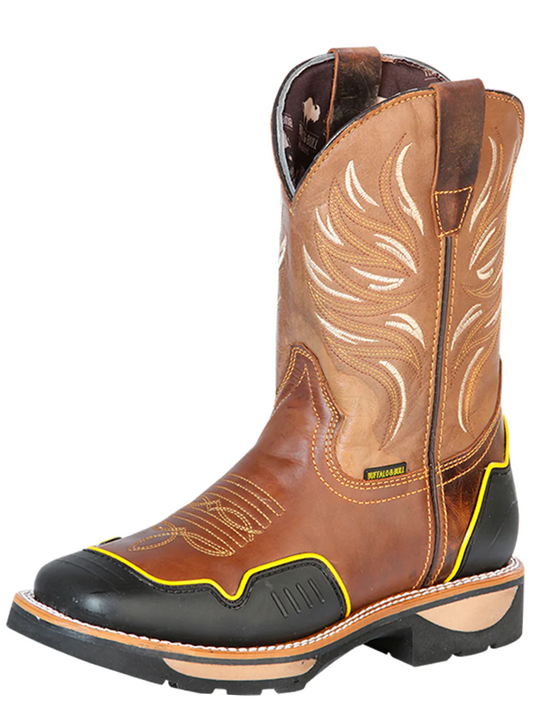 Genuine Leather Soft Toe Pull-On Tube Work Boots for Men 'Buffalo & Bull' - ID: 126463