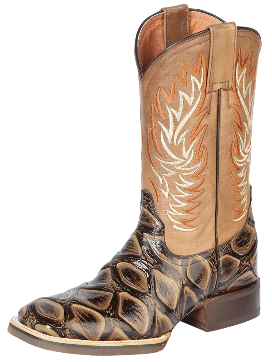 Imitation Jumbo Fish Cowboy Boots Engraved in Cowhide Leather for Men 'Jar Boot's' - ID: 126478 Cowboy Boots Jar Boot's Tobacco