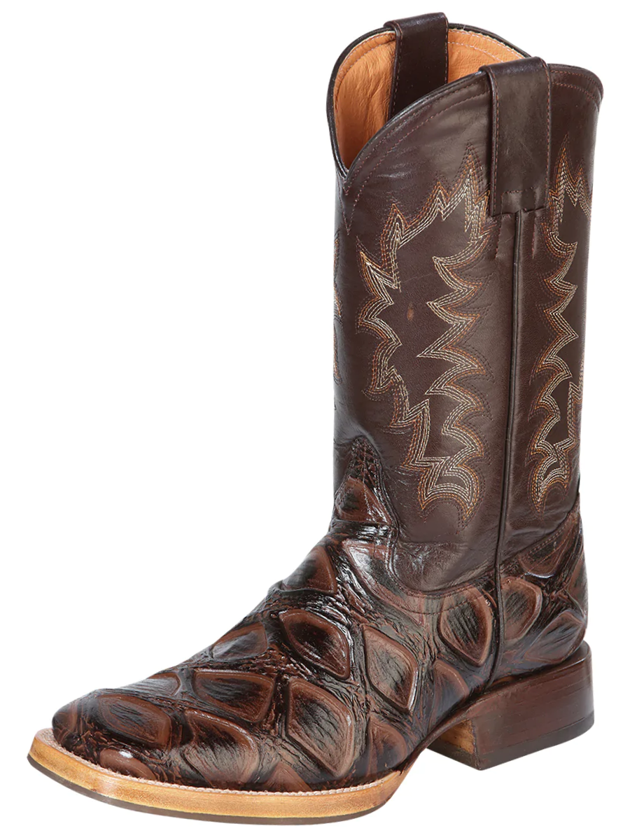 Imitation Jumbo Fish Cowboy Boots Engraved in Cowhide Leather for Men 'Jar Boot's' - ID: 126480
