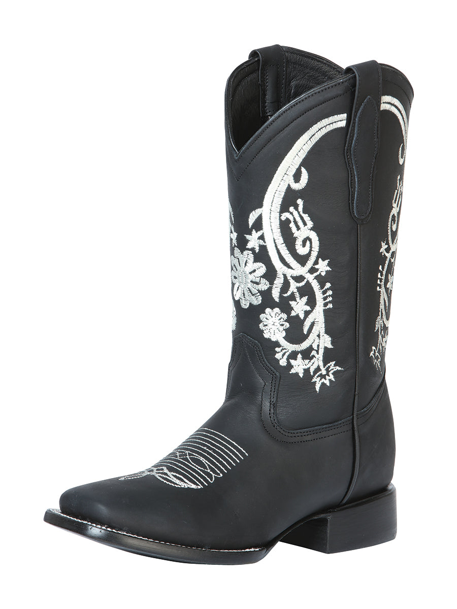 Rodeo Cowboy Boots with Genuine Leather Flowers Embroidered Tube for Women 'Centenario' - ID: 126622