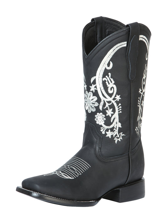 Rodeo Cowboy Boots with Genuine Leather Flower Embroidered Tube for Women 'Centenario' - ID: 126622 Cowgirl Boots Centenario Black
