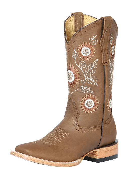 Rodeo Cowboy Boots with Genuine Leather Flower Embroidered Tube for Women 'Centenario' - ID: 126623 Cowgirl Boots Centenario Papaya
