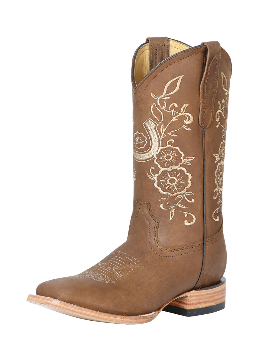 Rodeo Cowboy Boots with Genuine Leather Flowers Embroidered Tube for Women 'Centenario' - ID: 126625