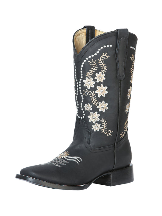 Rodeo Cowboy Boots with Genuine Leather Flowers Embroidered Tube for Women 'Centenario' - ID: 126627