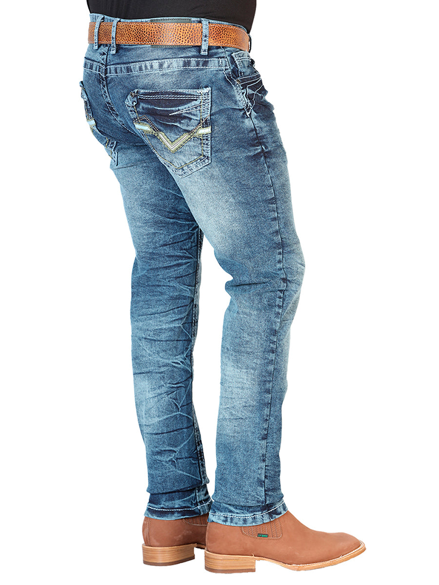 Pantalon de Mezclilla Casual Azul Mediano para Hombre 'El Norteño' - ID: 126629 Denim Jeans El Norteño 
