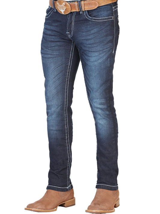 Pantalon de Mezclilla Casual Azul Oscuro para Hombre 'El Norteño' - ID: 126635 Pantalones Casuales El Norteño Dark Blue