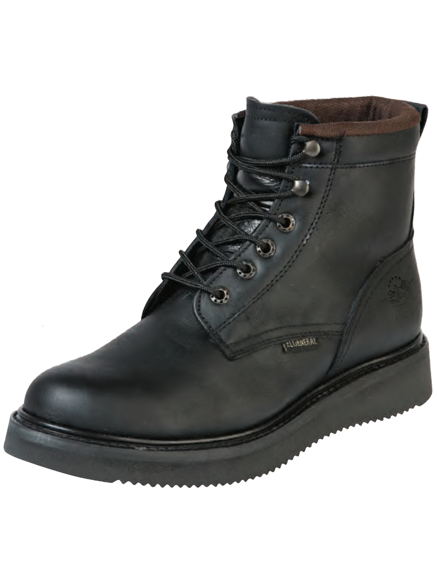 Lace-Up Work Boots with Soft Toe Genuine Leather for Men 'El General' - ID: 126650 Work Boots El General Black