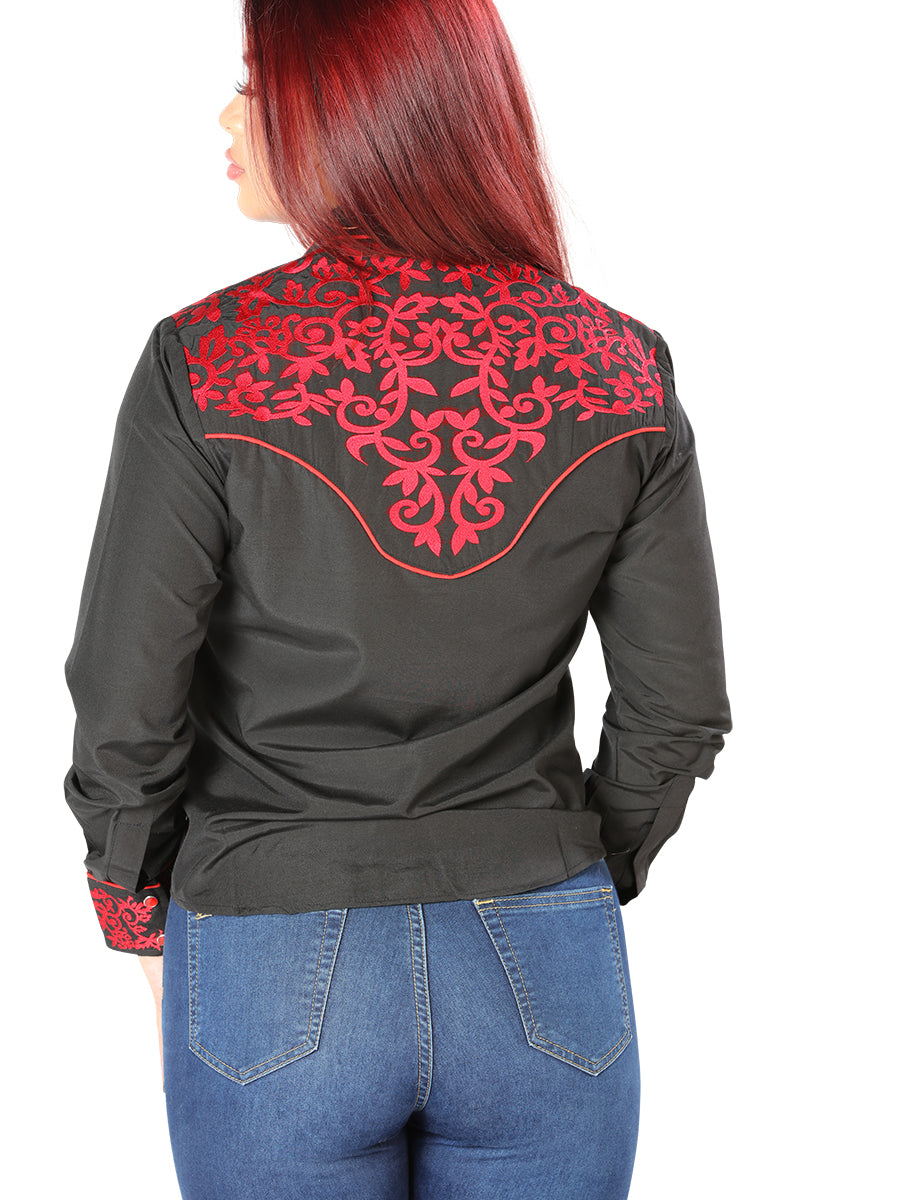 Black Embroidered Long Sleeve Denim Shirt for Women 'The Lord of the Skies' - ID: 126668