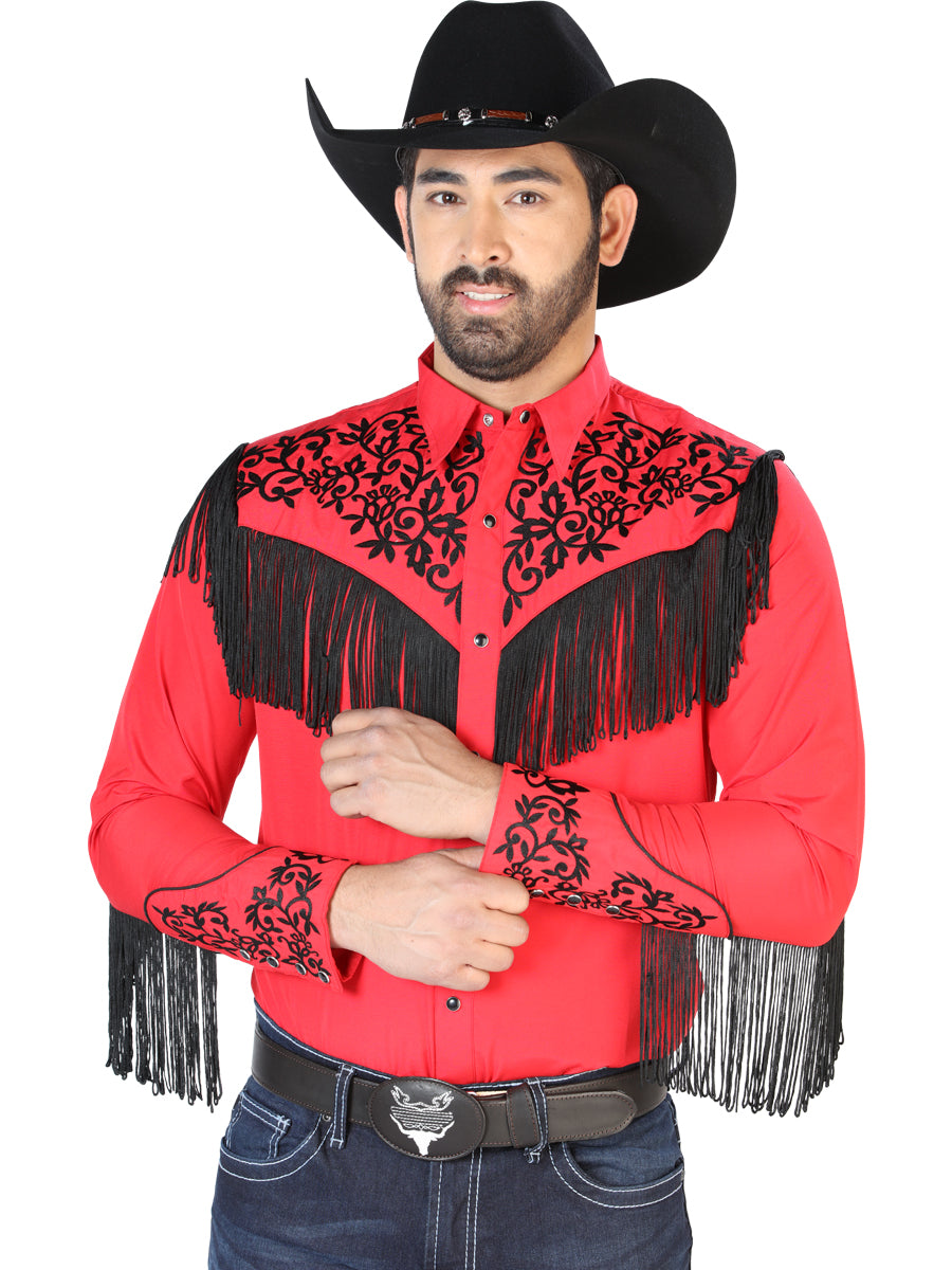 Camisa Vaquera Bordada Manga Larga Rojo para Hombre 'El Señor de los Cielos' - ID: 126699 Western Shirt El Señor de los Cielos Red