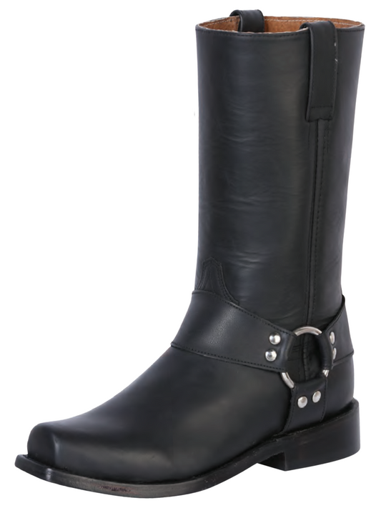 Classic Biker Boots with Genuine Leather Harness for Men 'El General' - ID: 134 Biker Boots El General Black