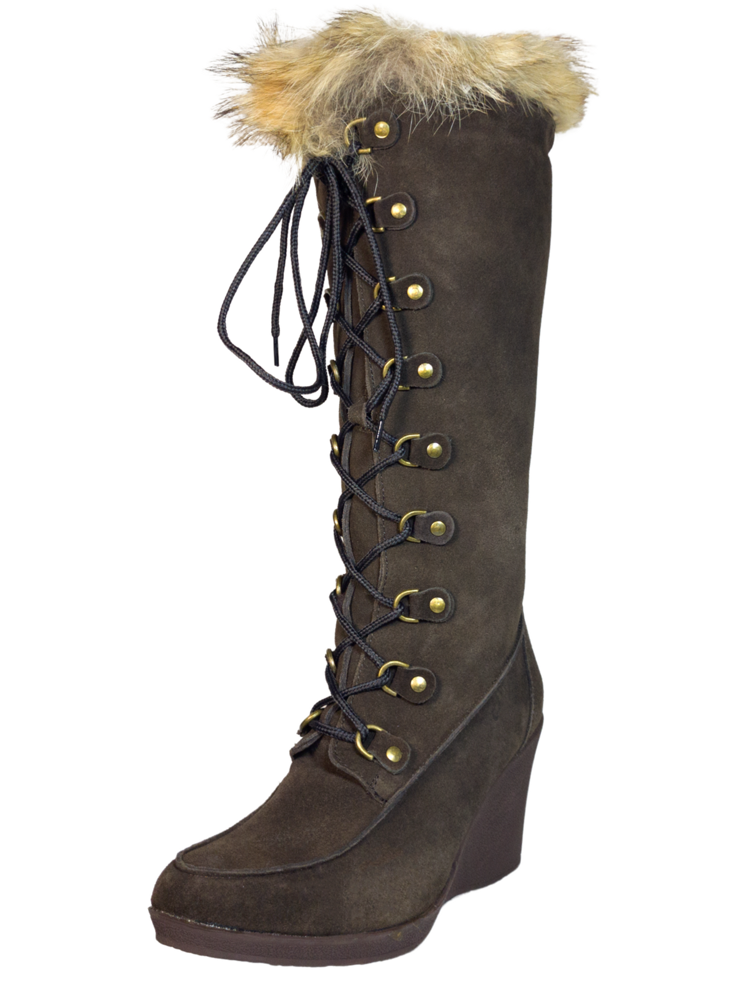 Suede Leather / Fox Hair Wedge Winter Boots for Women 'Bearpaw' - ID: 7133