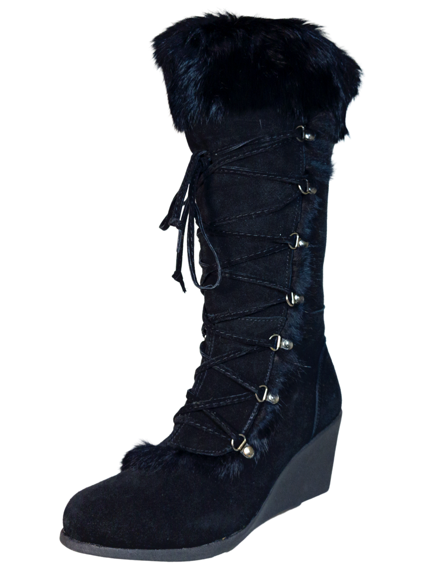 Suede Leather / Rabbit Hair Wedge Winter Boots for Women 'Bearpaw' - ID: 7132