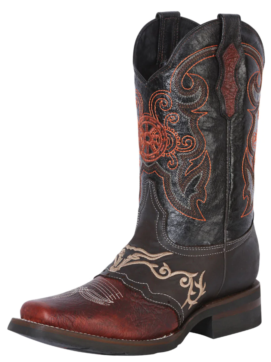 Botas Vaqueras Rodeo con Antifaz Bordado de Piel Genuina para Hombre 'El General' - ID: 40667 Cowboy Boots El General Shedron/Choco