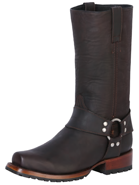 Classic Biker Boots with Genuine Leather Harness for Men 'El General' - ID: 40673 Biker Boots El General Choco