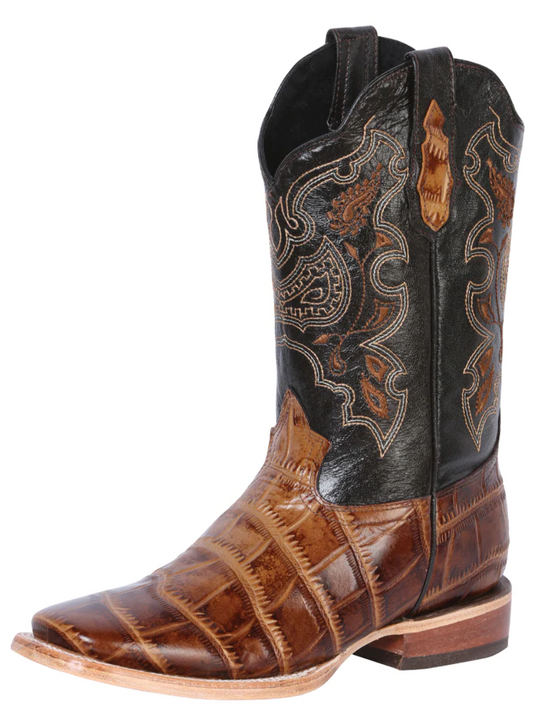 Rodeo Cowboy Boots Imitation Crocodile Engraved in Cowhide Leather for Men 'El General' - ID: 41794 Cowboy Boots El General Antique