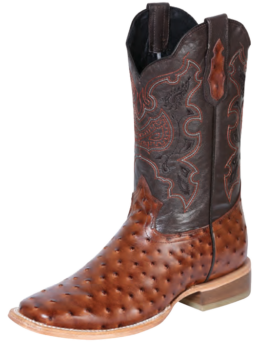 Rodeo Cowboy Boots Imitation Ostrich Engraved in Cowhide Leather for Men 'El General' - ID: 41900 Cowboy Boots El General Cognac