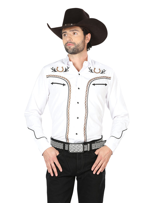 Camisa Vaquera Bordada Manga Larga Blanco para Hombre 'El Señor de los Cielos' - ID: 43296 Western Shirt El Señor de los Cielos White
